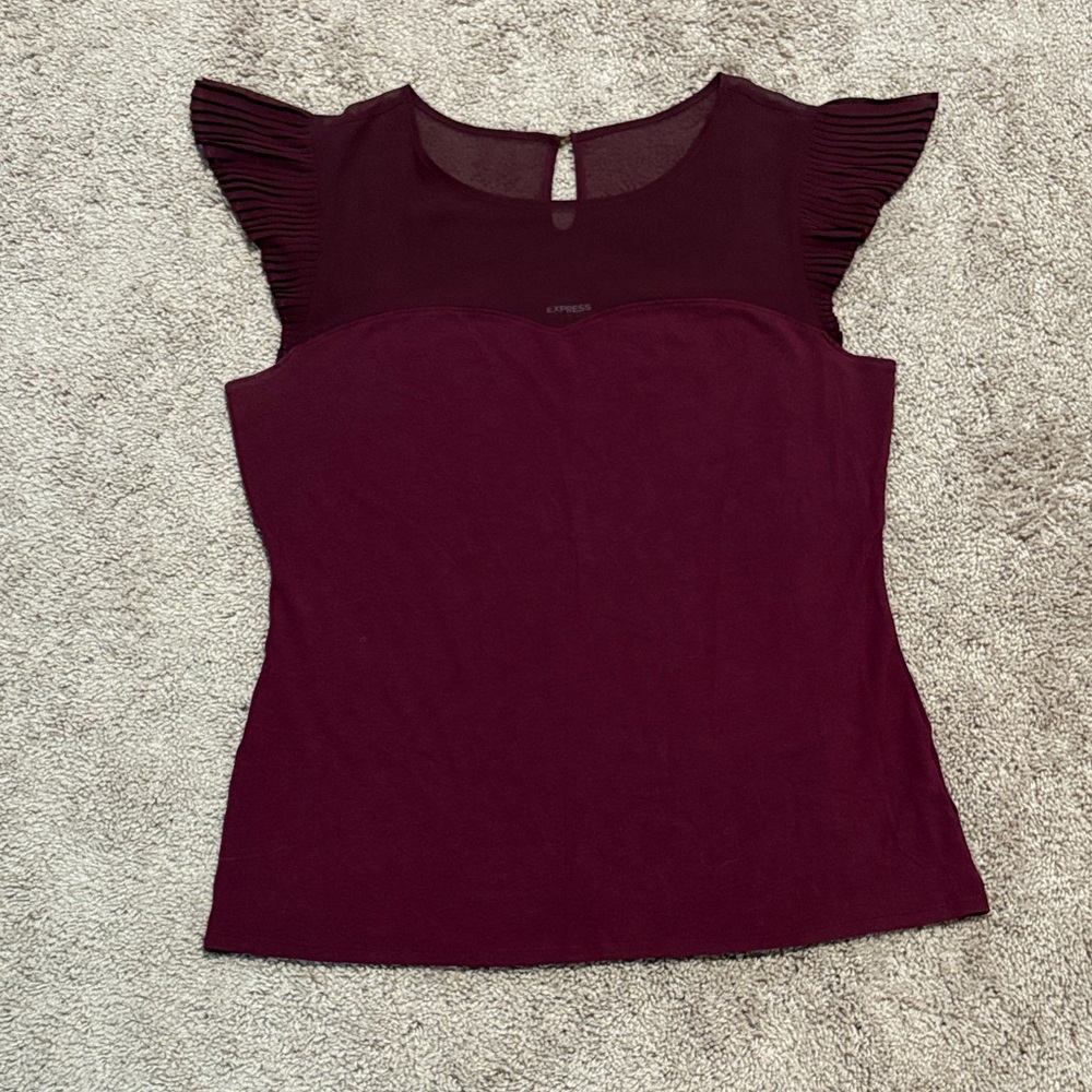 Express Burgundy Blouse with Pleated Sleeves